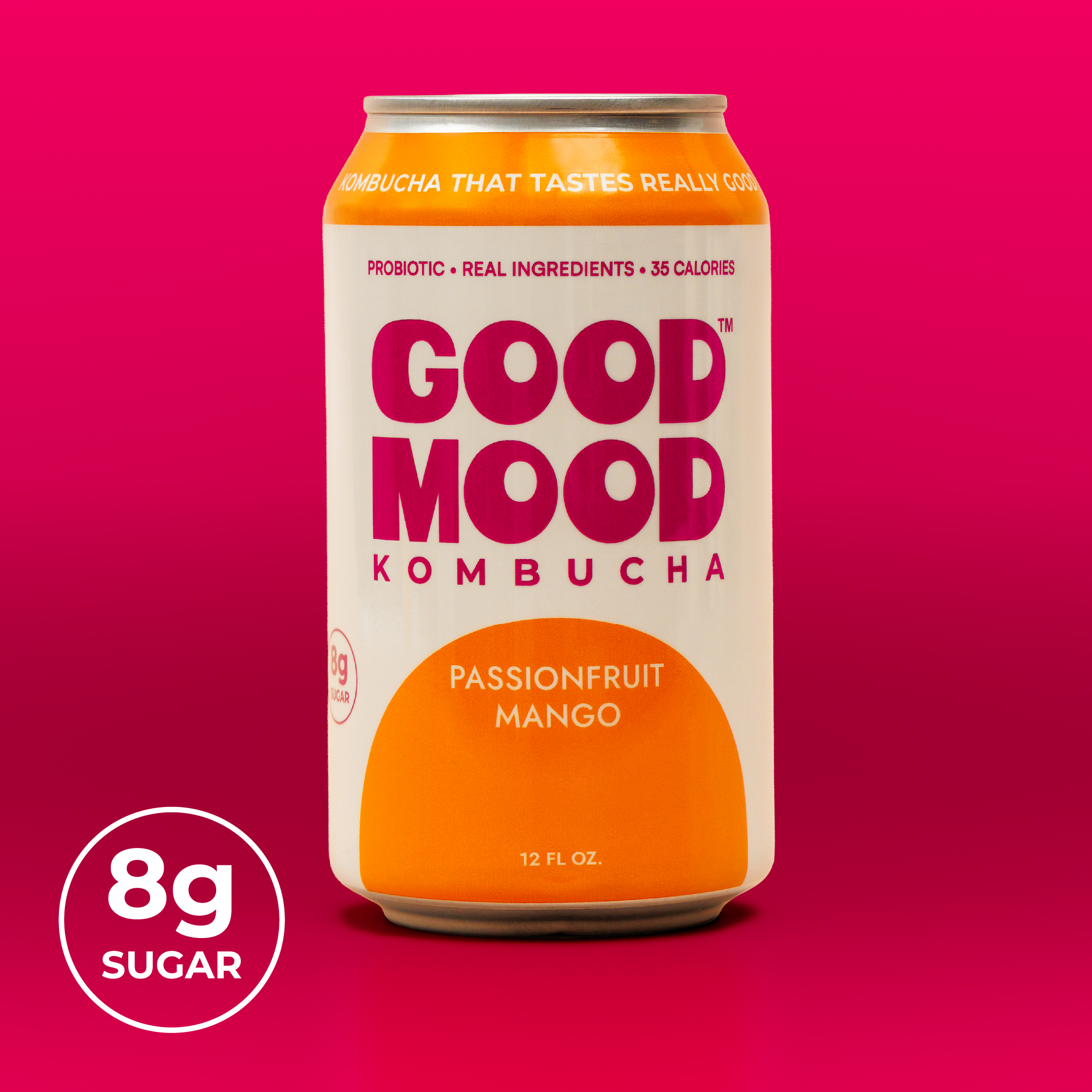 GoodMood Kombucha Passionfruit Mango flavor label detail