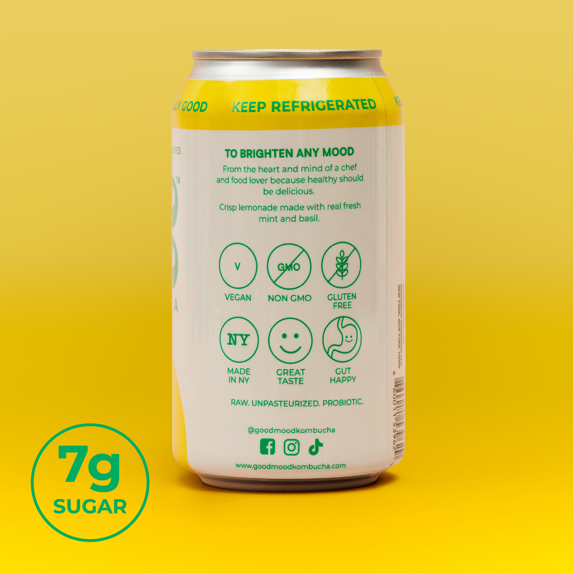 Lemonade can with nutritional information on a yellow background