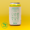 Lemonade can with nutritional information on a yellow background