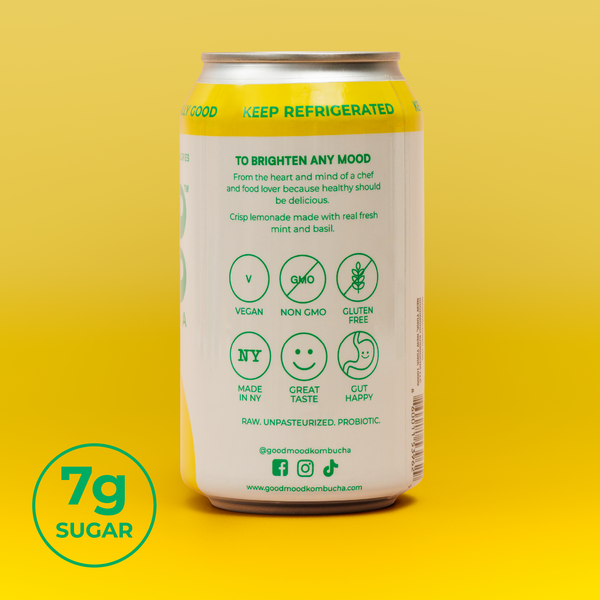 Lemonade can with nutritional information on a yellow background