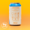 Beer can with nutritional information on a yellow background