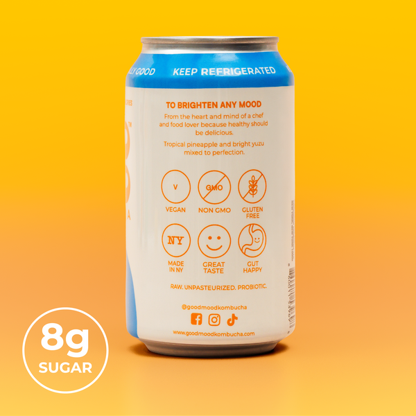 Beer can with nutritional information on a yellow background