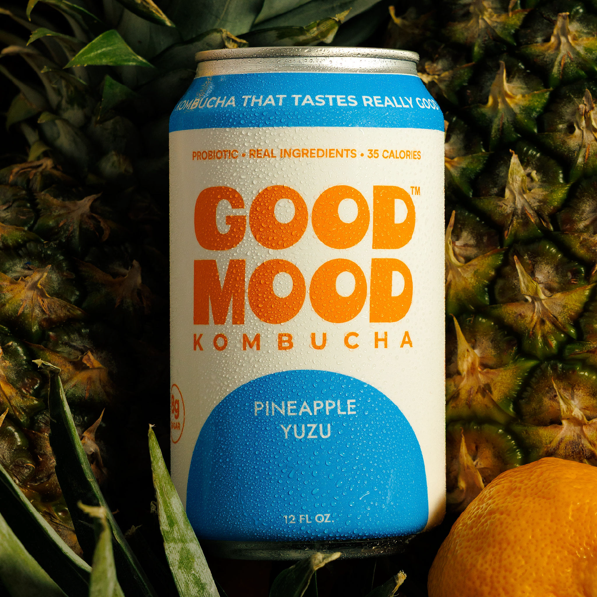 Passionfruit Mango kombucha flavor from the Tropical Glow Pack