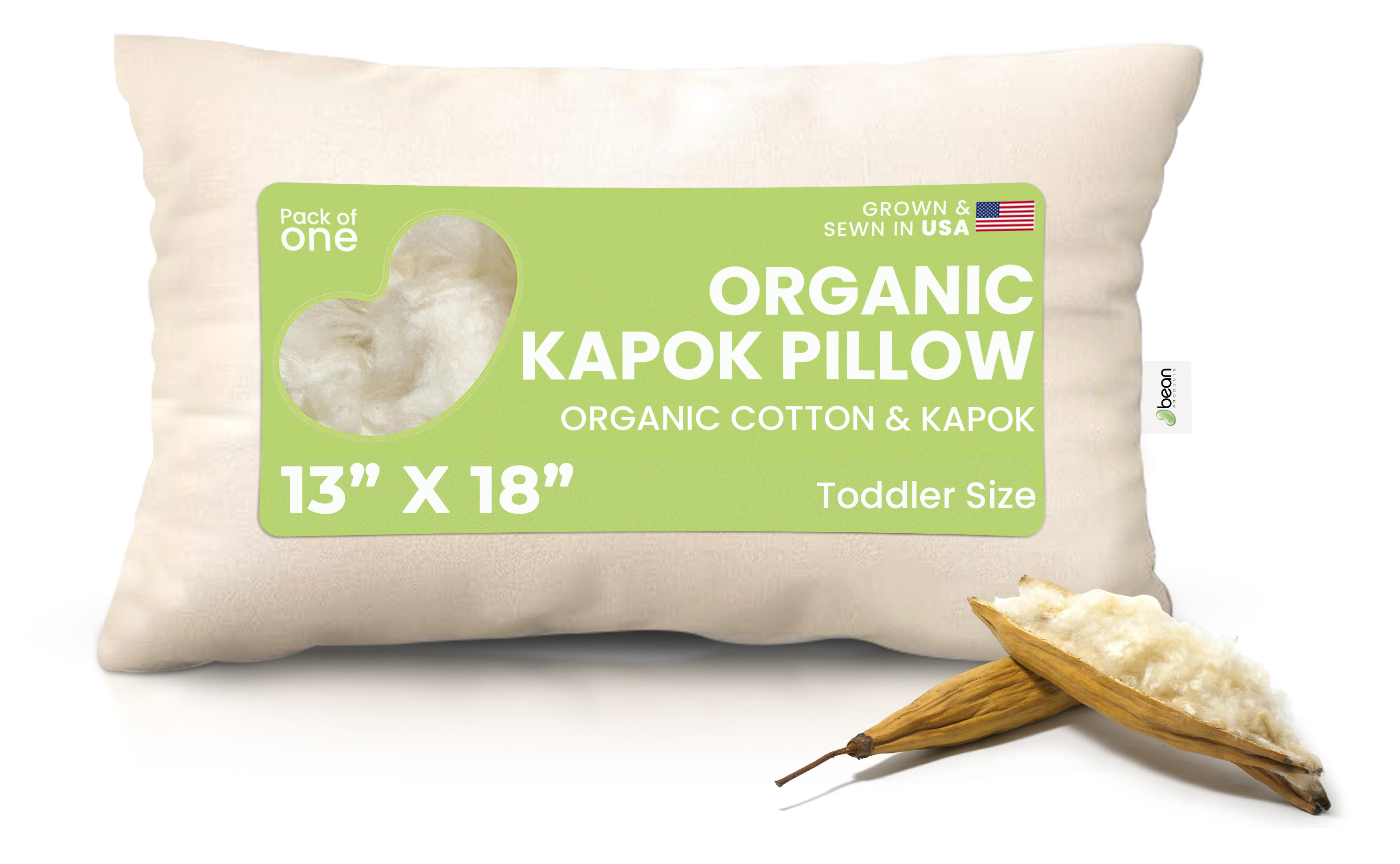 Organic Kapok Sleep Bed Pillows with 100% Organic Cotton Fabric - Plant Based Vegan