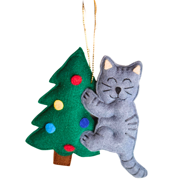 Toppling the Tree Cat Ornament product photo on a white background