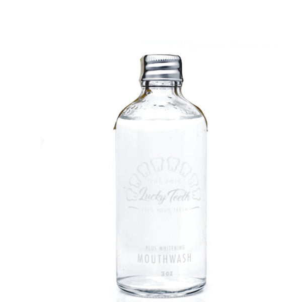 Lucky Teeth organic whitening mouthwash 3 oz concentrated refill glass jar with travel bottle