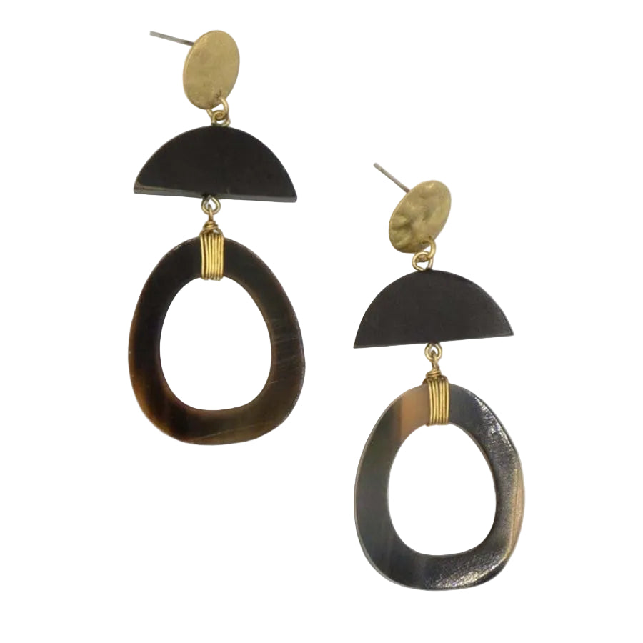 Trendy oval upcycled horn statement earrings with gold-toned findings by Fair Anita