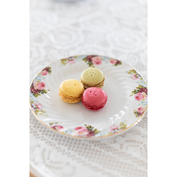 Limited Edition Vintage Bloom Dessert Plates! Sustainable beauty for your table. Floral design, 24k gold trim. Eco-Friendly Tuxton Home!