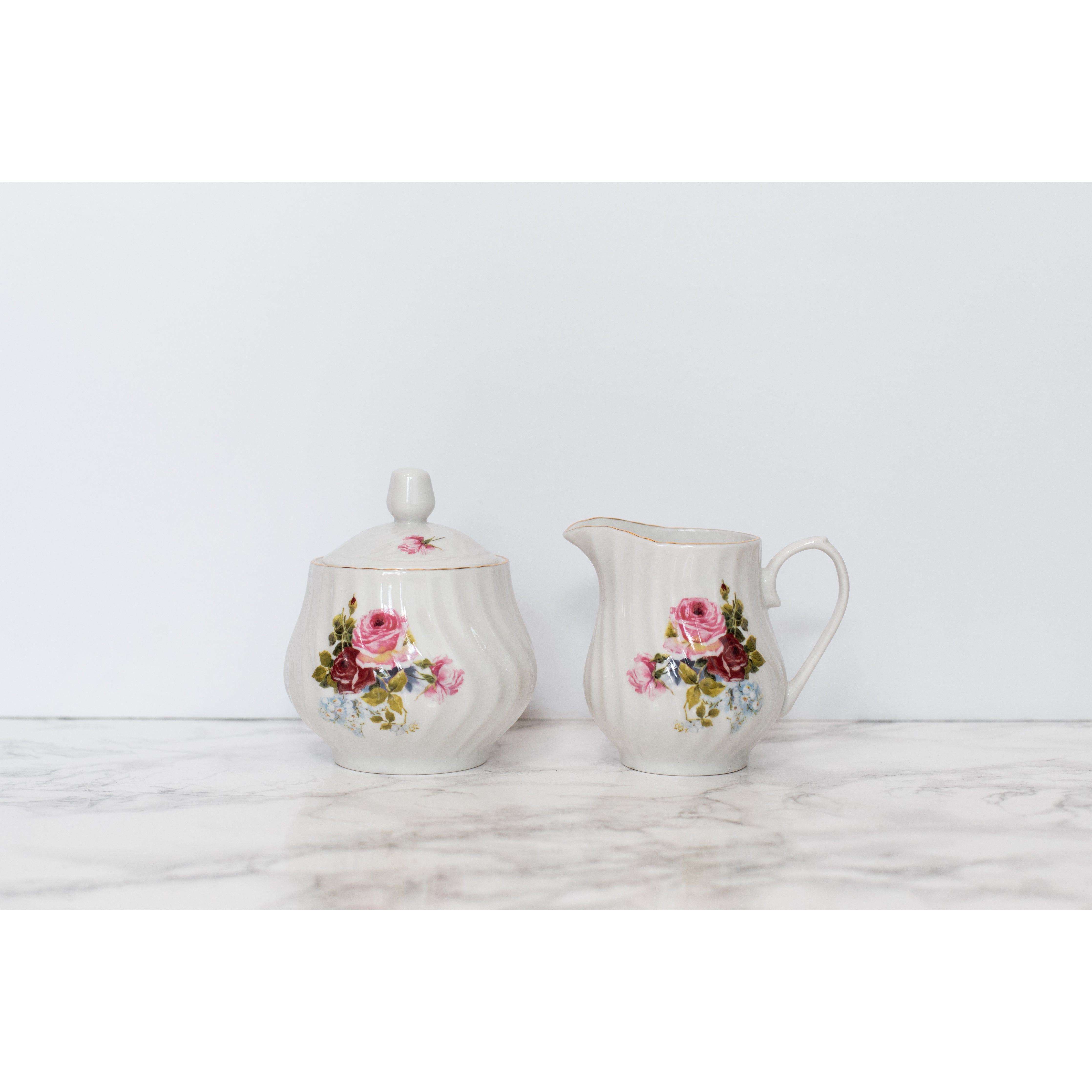 Limited Edition: Vintage Bloom Sugar & Creamer Set - Sustainable Elegance for Your Tea Time