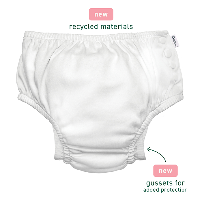 Eco Snap Ruffled Swim Diaper - gussets, recycled, UPF 50+, easy snaps. Stress-free swimming! Protect your baby, planet with adorable style. Shop now & splash worry-free!