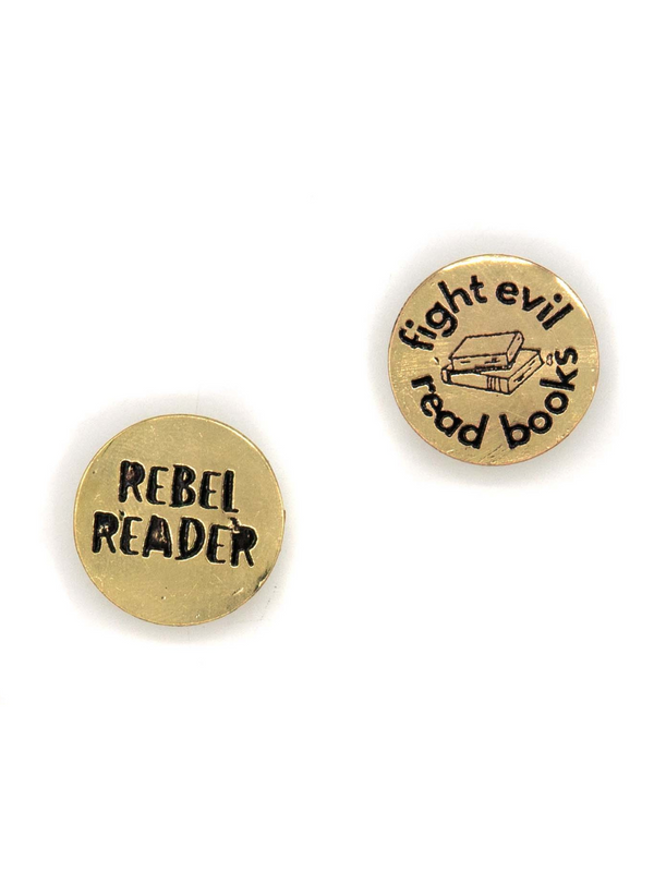 Recycled brass Reader Pins by Fair Anita — nickel-free, ethically made by women artisans in India, measuring 1 inch