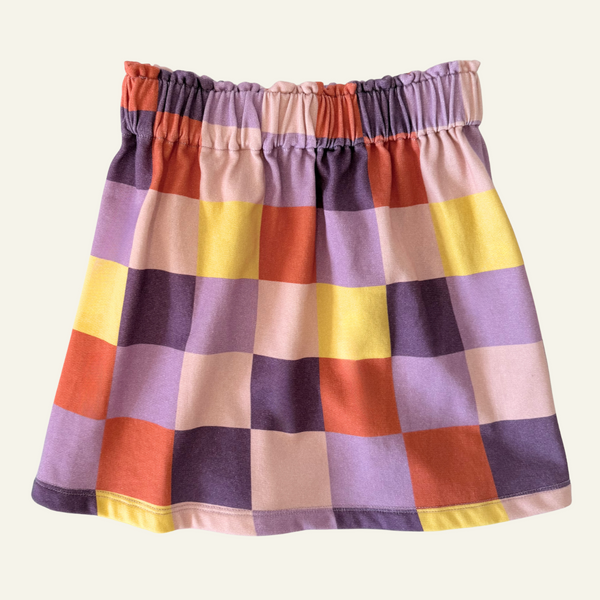 Mon Coeur Kids Checkered Twirl Skirt in bold seasonal hues, made from organic and recycled fabric, sizes 1Y–12Y