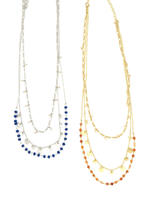 Triple strand convertible necklace with freshwater pearls and semi-precious stones by Fair Anita