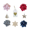 Collection of decorative bows and ornaments on a white background