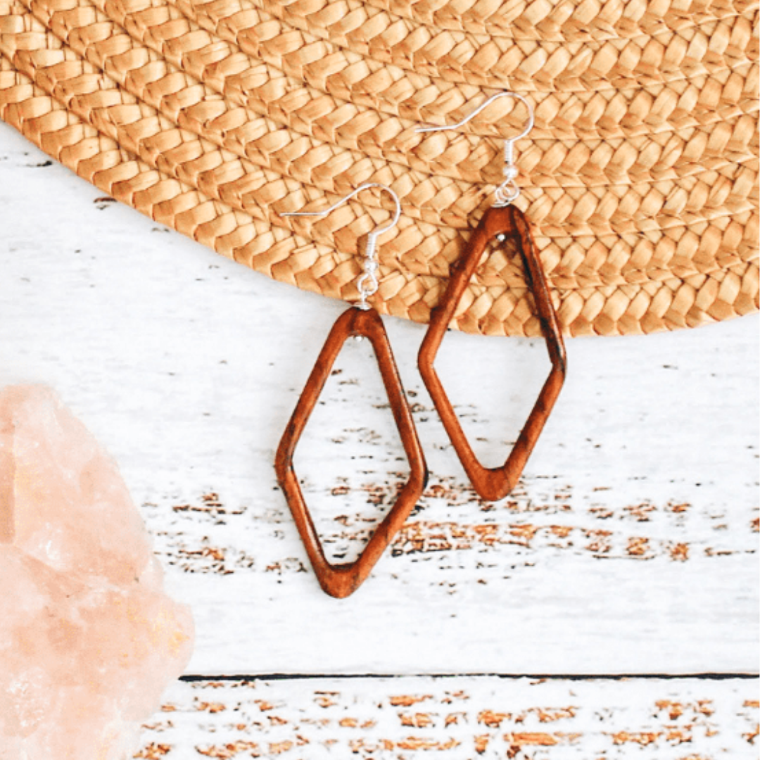 Wood Diamond Hoop Earrings