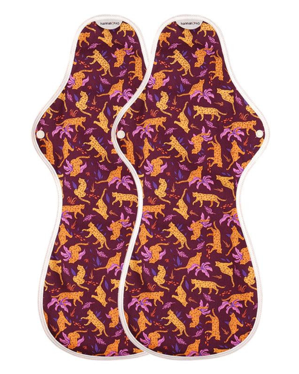 Two-pack of hannah super ultra reusable cloth overnight pads with TPU leak-proof lining