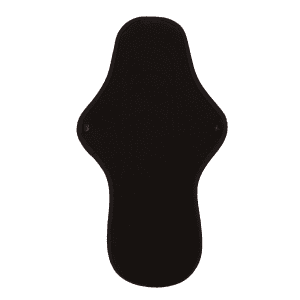 hannahPAD reusable overnight pad in black showing breathable TPU lining and unbleached organic fabric