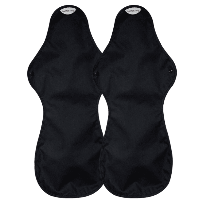 hannahPAD Super Ultra Overnight reusable cloth pad in black – organic, unbleached, pack of 2