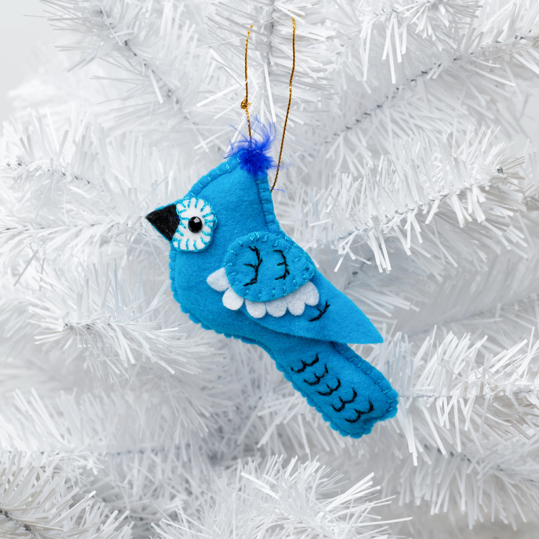 Handcrafted Fair Trade Felt Bluejay Ornament: A Touch of Holiday Charm**