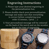 Engraving instructions for a watch and wooden box with sample text.