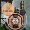 Personalized wooden watch gift set in bamboo box with luxurious pillow by Vikingenes
