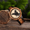 Close-up of personalized engraving on the back of a Viking wooden watch by Vikingenes