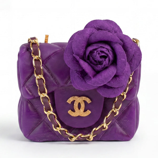 Petite Purple Flower Couture hand-poured luxury candle with embedded dried flower by Onali Pure