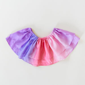 Sarah's Silks Blossom Tutu in soft pink mulberry silk for kids ages 3 to 8, laid flat showing full silhouette