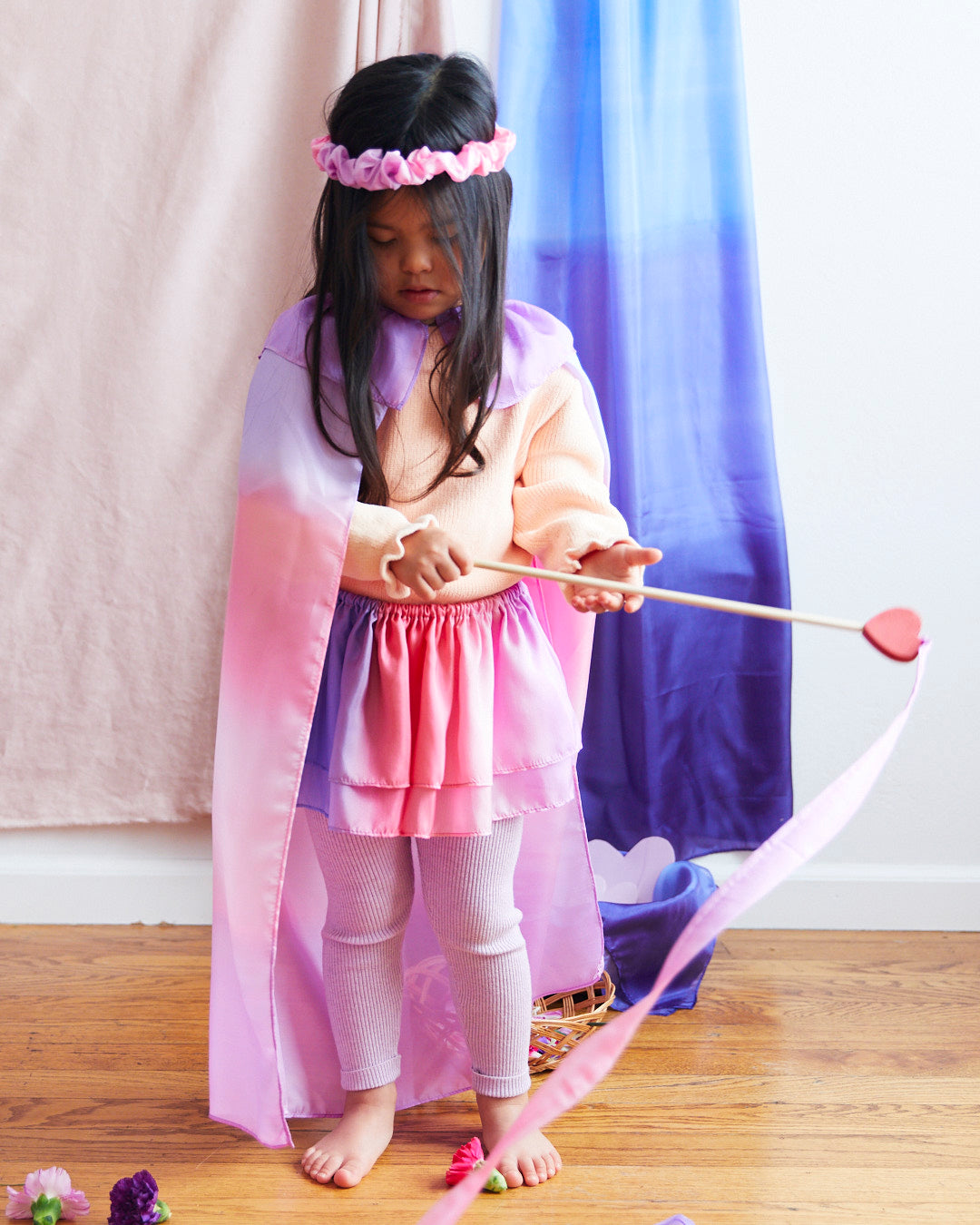 Whimsy meets sustainability!  This mulberry silk Blossom Cape is perfect for imaginative play & doubles as a Halloween costume! Easy wear, ages 3-8, eco-friendly.