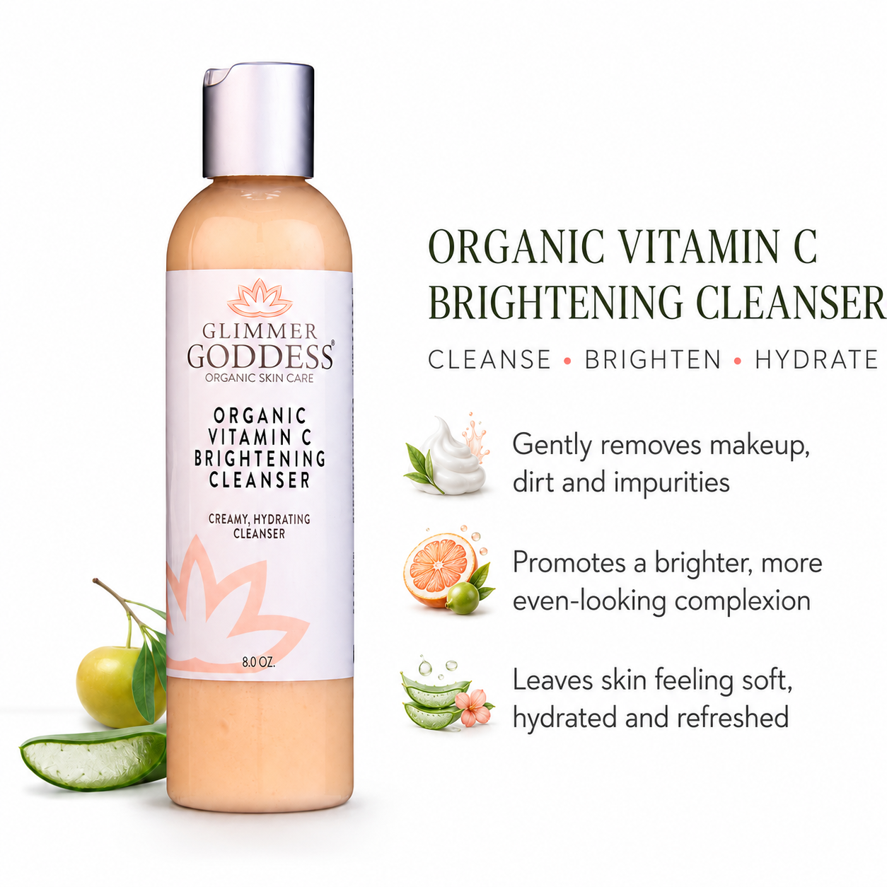 Organic Vitamin C Brightening Cleanser – Gentle Face Wash for Even Skin Tone