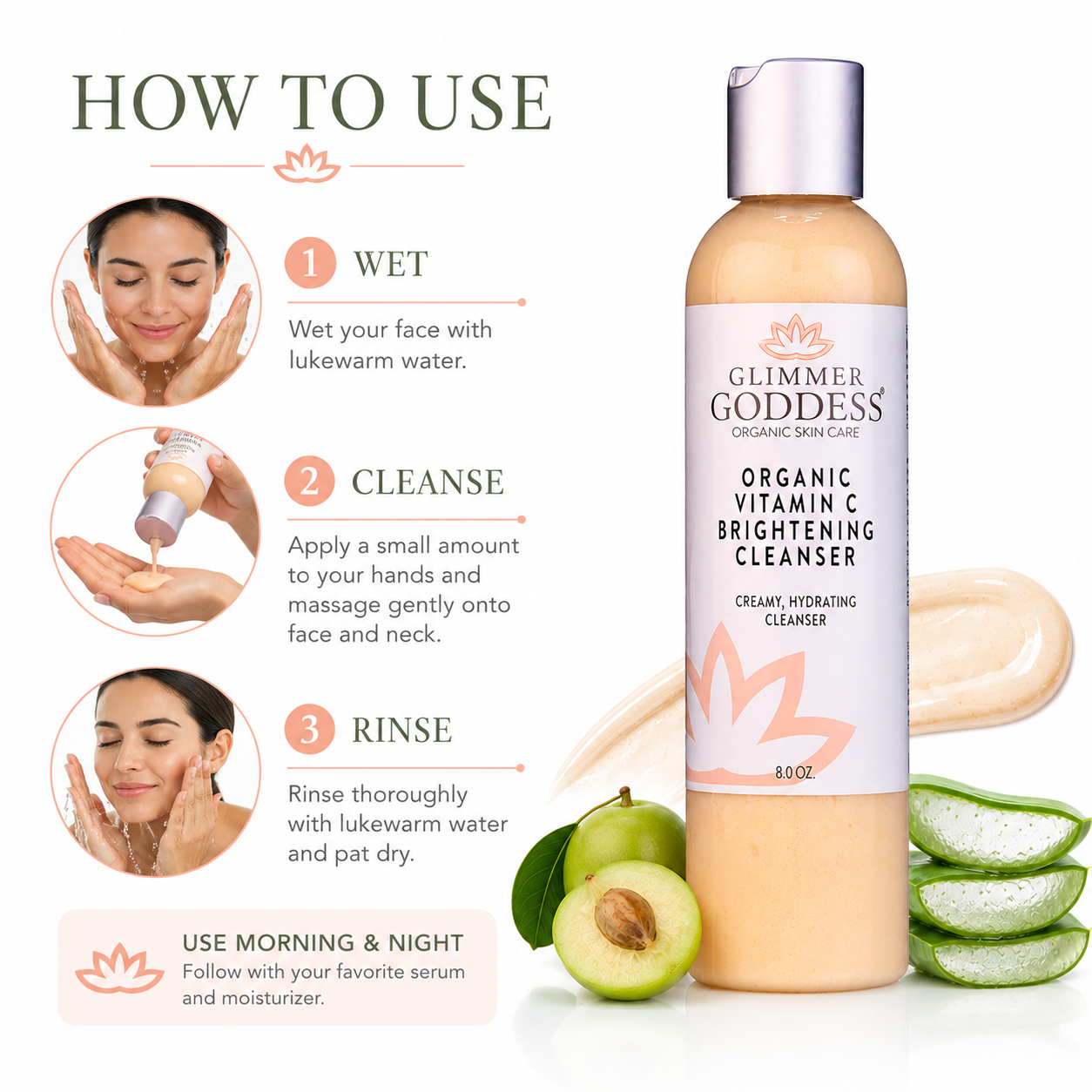 Organic Vitamin C Brightening Cleanser – Gentle Face Wash for Even Skin Tone
