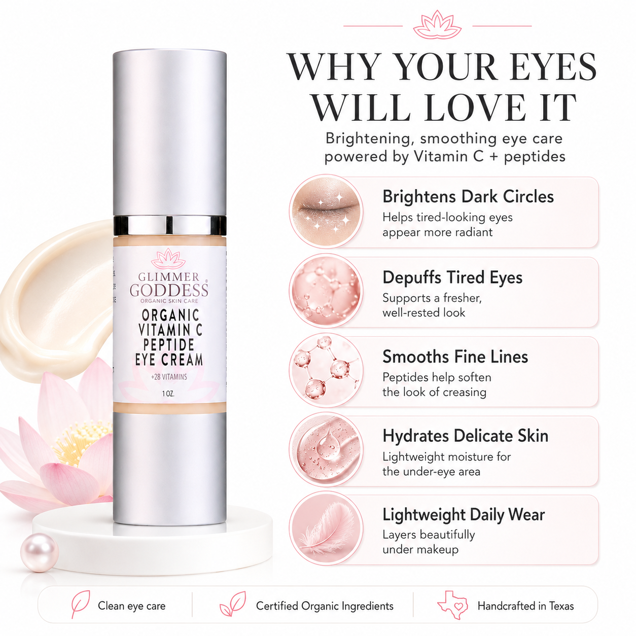 Glimmer Goddess Organic Vitamin C Eye Serum – vegan, cruelty-free anti-aging eye treatment
