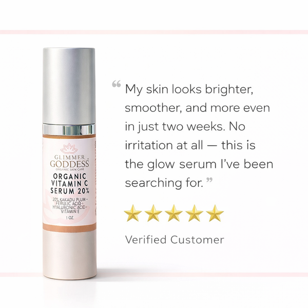 Glimmer Goddess plant-based vitamin C serum with Kakadu Plum, Rosehip and Camu Camu superfruit ingredients