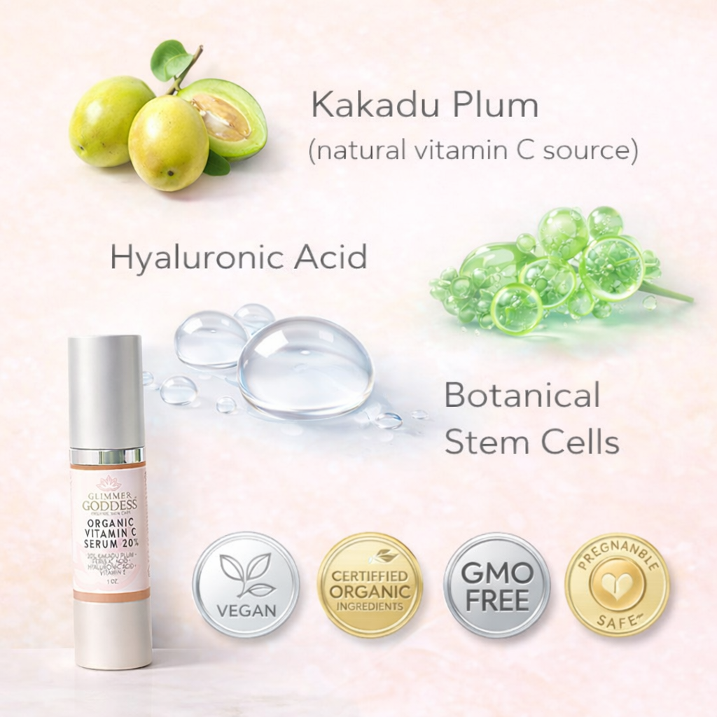 Glimmer Goddess Organic Vitamin C Serum 20% – gentle dark spot and brightening treatment for sensitive skin
