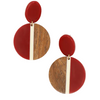 Nickel-free volcano wood and red resin circle earrings by Fair Anita — sustainable jewellery
