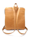 Tan leather backpack on a white background