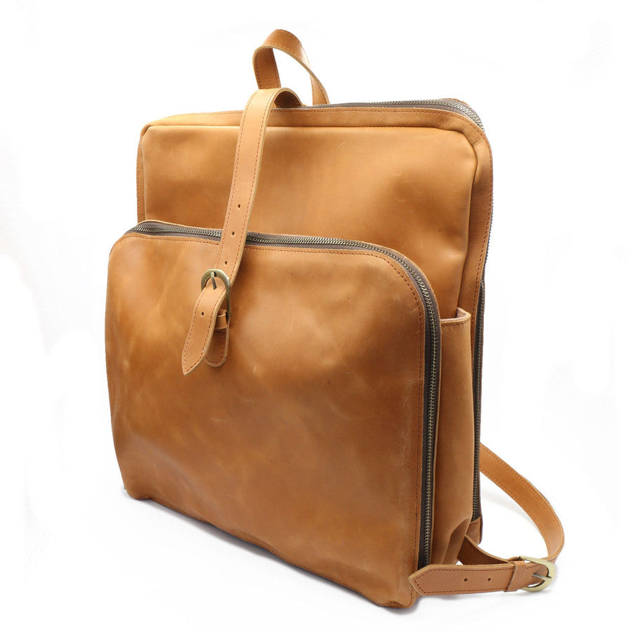 Voyager fair trade leather backpack in full view, handcrafted by women artisans in Ethiopia – Fair Anita