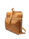 Brown leather backpack on a white background