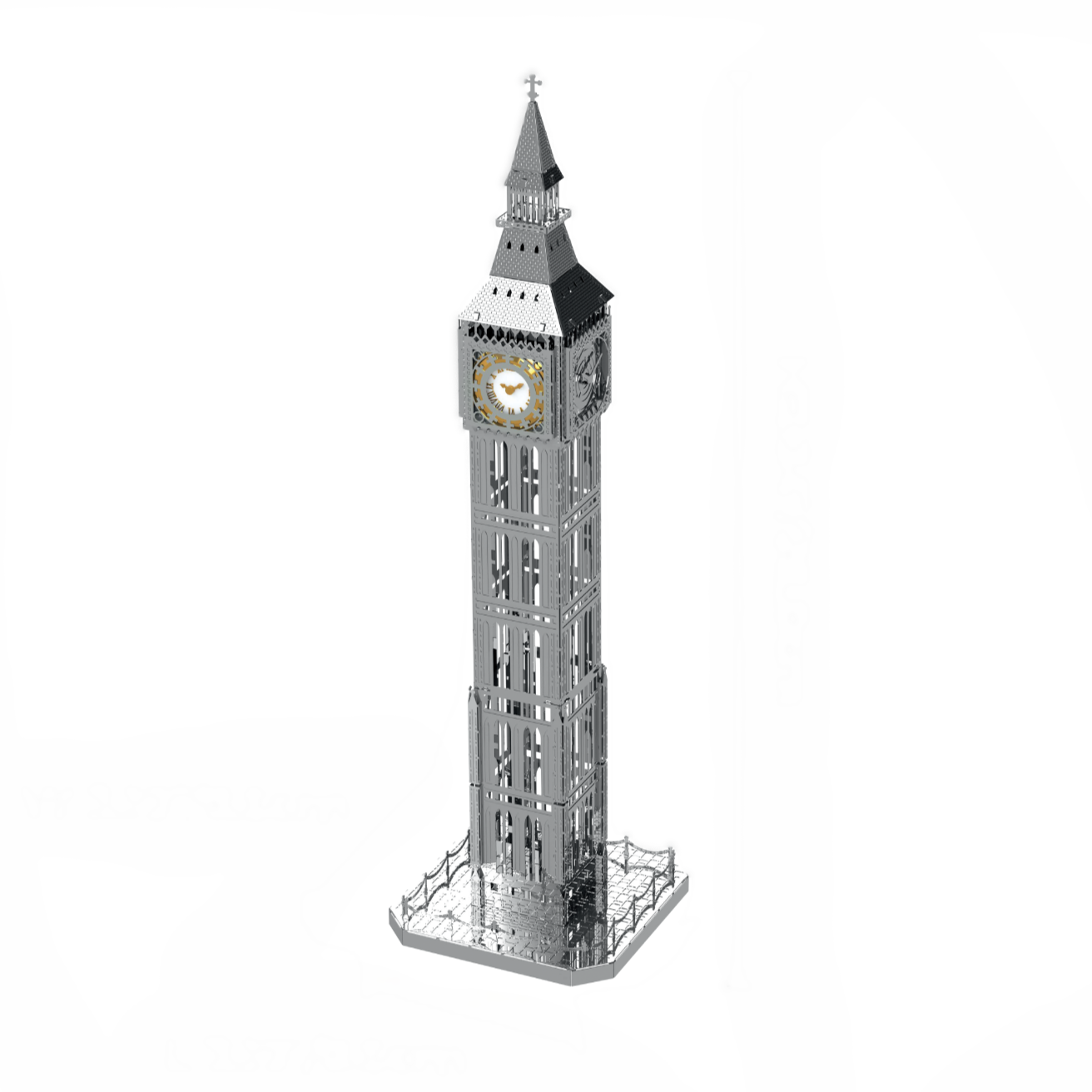 The Great Bell Clock Tower electronic clock by Metal Time Workshop on a white background