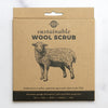 Package of sustainable wool scrub with a sheep illustration on a white background