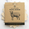 Sustainable wool scrub packaging with a sheep illustration on a white background