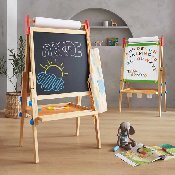 Tiny Land 3-in-1 Kids Art Easel – Chalkboard, Whiteboard & Paper Roll