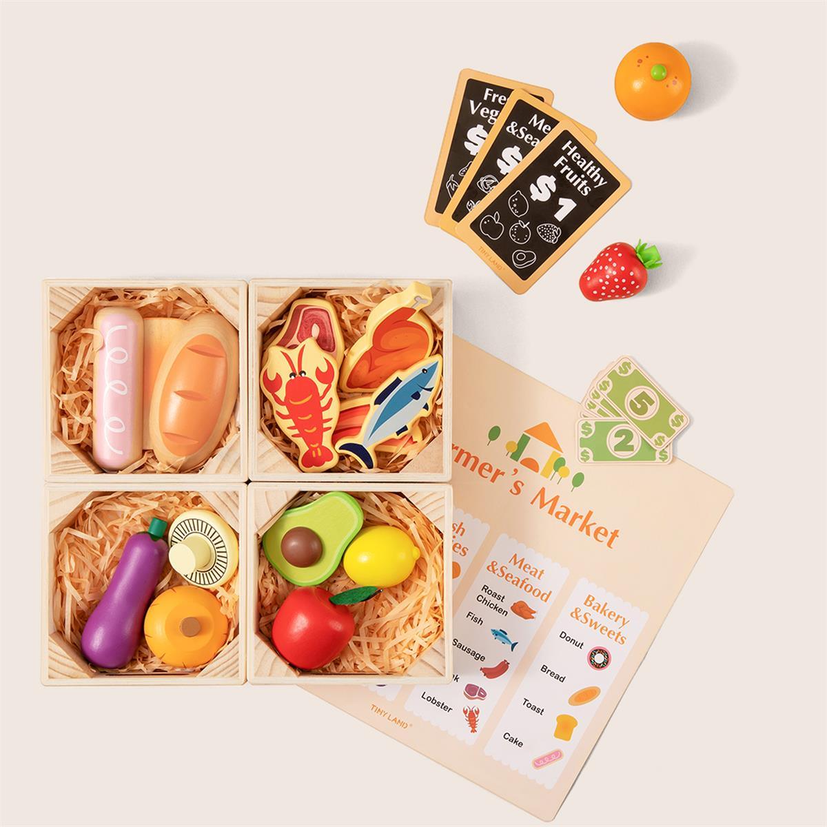 Tiny Land wooden rack for organizing play food and accessories