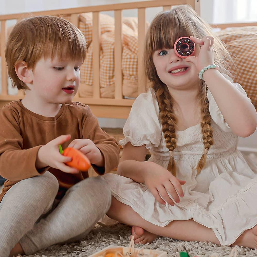 Tiny Land wooden food and rack bundle for kids' pretend play