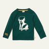 Mon Coeur Walter Baby Long-Sleeve T-Shirt in pine green with skateboarding dog graphic, made from recycled organic cotton