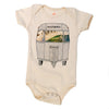 Baby onesie with a graphic of a camper van and 'California' text on a white background