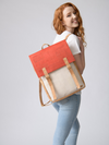 Front view of Tiradia cork backpack with magnetic snap top flap — eco-friendly laptop bag for everyday use