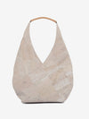 Beige textured handbag on a white background