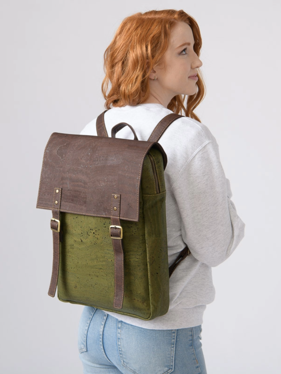 Tiradia Cork Out and About Backpack in natural cork texture — sustainable vegan backpack handmade in Portugal