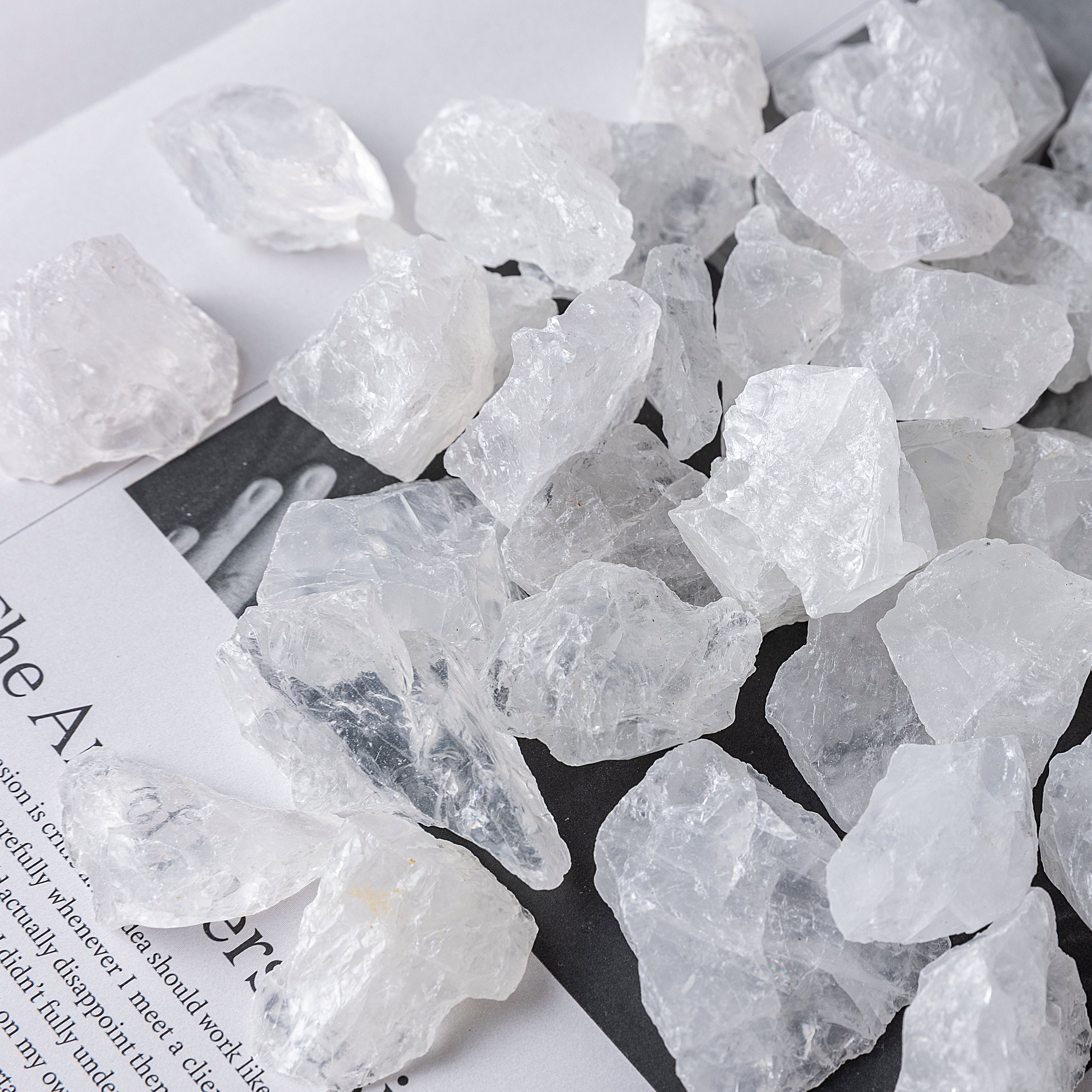 Raw crystals on a newspaper background